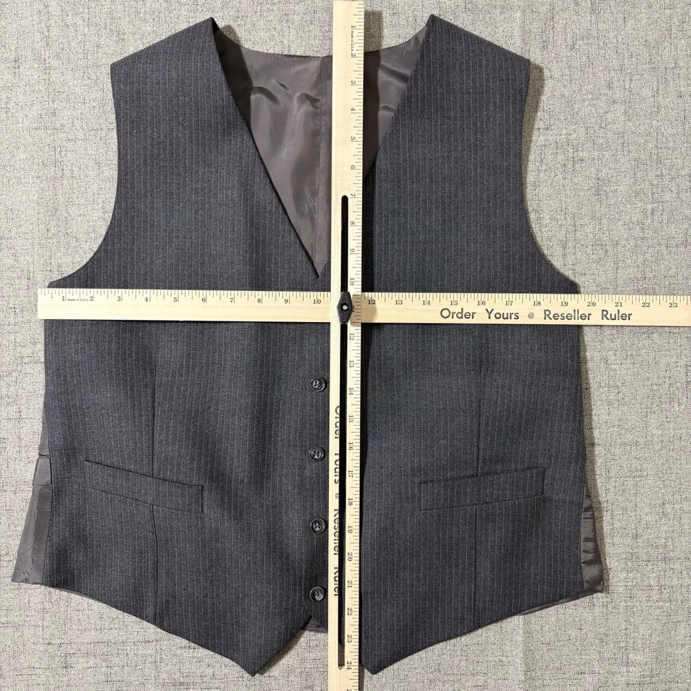 Vtg St Michael Men Pinstripe Suit 42R* 3 Piece Wool Gray Jacket Vest Pant 40x29 - Picture 15 of 16
